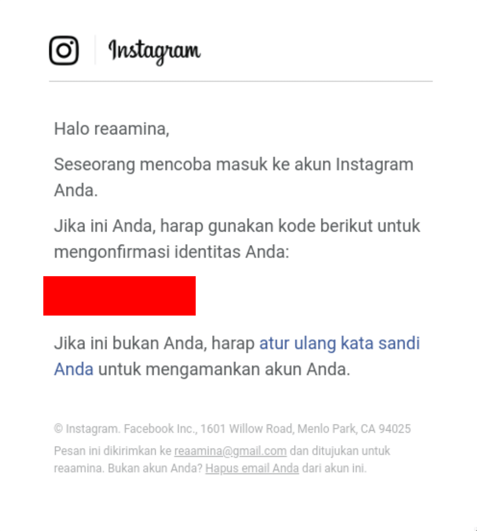 IGdm 3 - Surel berisi kode keamanan